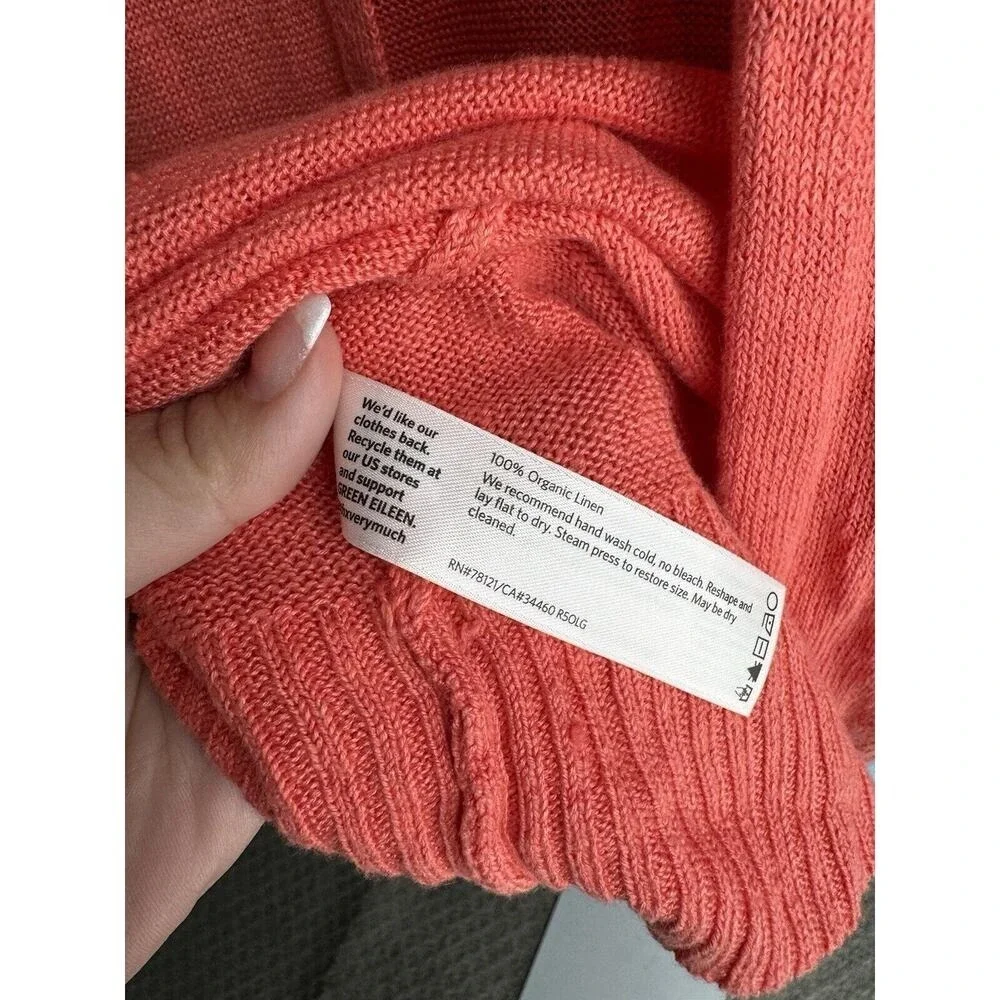 Eileen Fisher Women's Coral 100% Organic Linen Cardigan Sweater Size Large